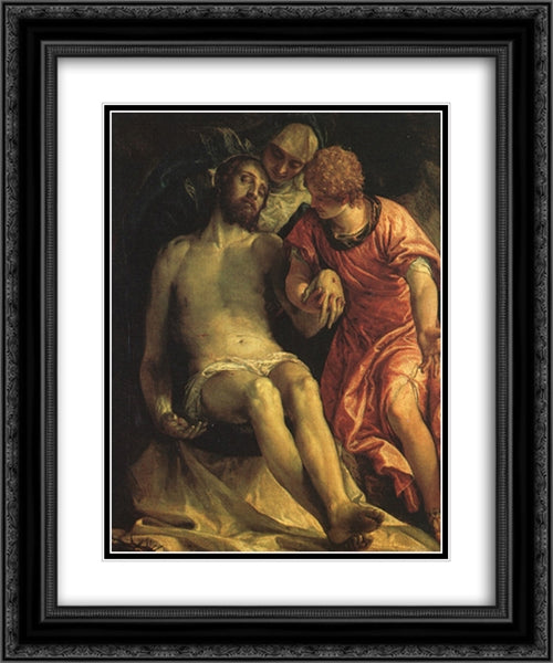 Pieta 20x24 Black Ornate Wood Framed Art Print Poster with Double Matting by Veronese, Paolo