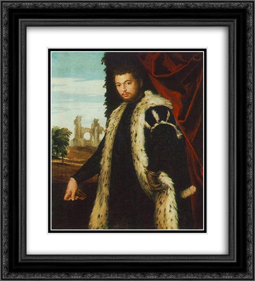 Portrait of a Man 20x22 Black Ornate Wood Framed Art Print Poster with Double Matting by Veronese, Paolo