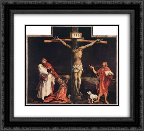 The Crucifixion 22x20 Black Ornate Wood Framed Art Print Poster with Double Matting by Grunewald, Matthias