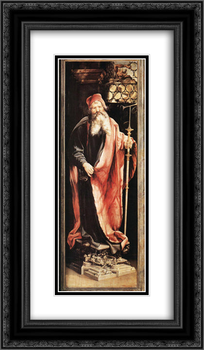 St Anthony the Hermit 14x24 Black Ornate Wood Framed Art Print Poster with Double Matting by Grunewald, Matthias
