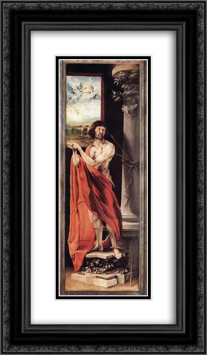 St Sebastian 14x24 Black Ornate Wood Framed Art Print Poster with Double Matting by Grunewald, Matthias