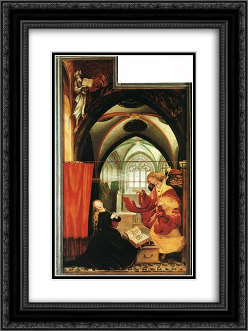 The Annunciation 18x24 Black Ornate Wood Framed Art Print Poster with Double Matting by Grunewald, Matthias