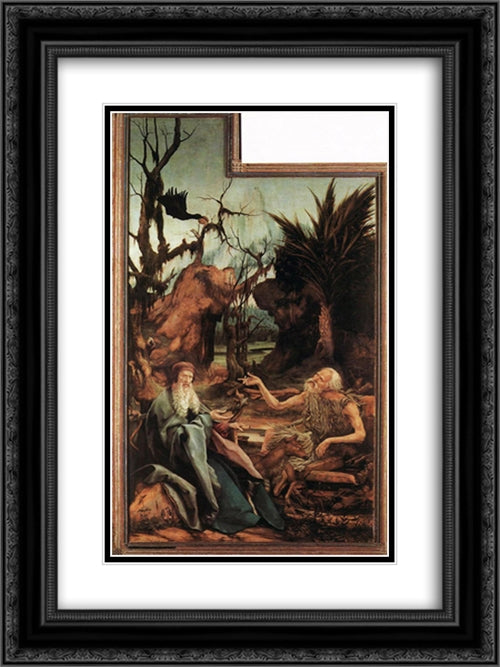 Saints Paul and Antony in the Desert 18x24 Black Ornate Wood Framed Art Print Poster with Double Matting by Grunewald, Matthias