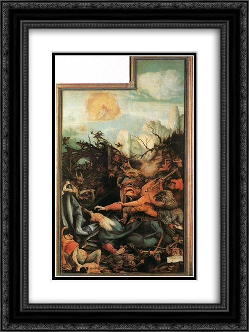 The Temptation of St Anthony 18x24 Black Ornate Wood Framed Art Print Poster with Double Matting by Grunewald, Matthias