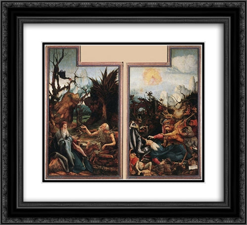 Visit of St. Antony to St. Paul and Temptation of St. Antony 22x20 Black Ornate Wood Framed Art Print Poster with Double Matting by Grunewald, Matthias