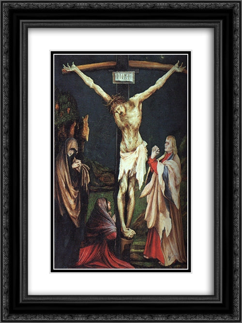The Small Crucifixion 18x24 Black Ornate Wood Framed Art Print Poster with Double Matting by Grunewald, Matthias
