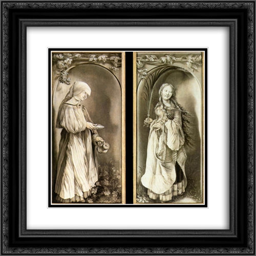 St Elizabeth and a Saint Woman with Palm 20x20 Black Ornate Wood Framed Art Print Poster with Double Matting by Grunewald, Matthias