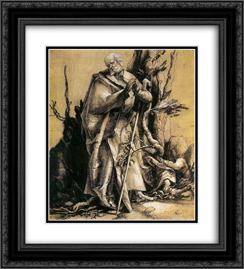 St John in the Forest 20x22 Black Ornate Wood Framed Art Print Poster with Double Matting by Grunewald, Matthias