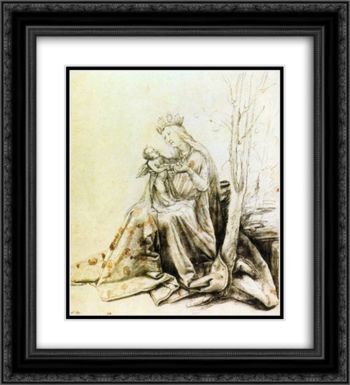 Virgin and Child 20x22 Black Ornate Wood Framed Art Print Poster with Double Matting by Grunewald, Matthias