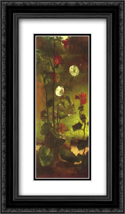 Hollyhocks 14x24 Black Ornate Wood Framed Art Print Poster with Double Matting by LaFarge, John