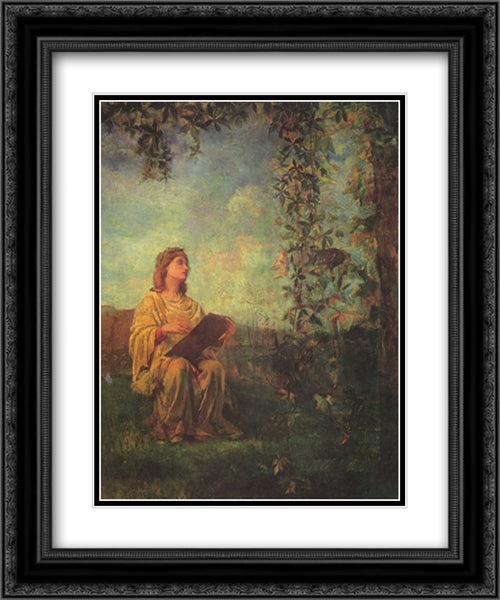 Decorative Panel, Seated Figure in Yellow 20x24 Black Ornate Wood Framed Art Print Poster with Double Matting by LaFarge, John