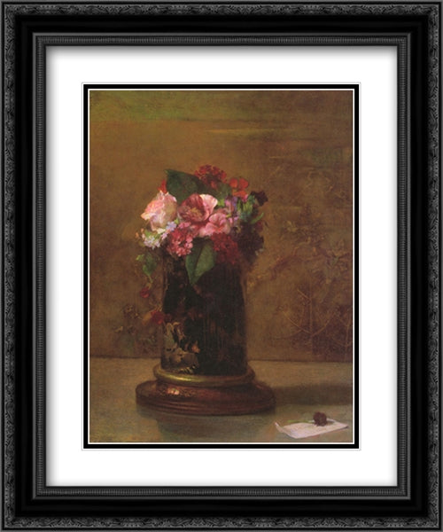 Flowers in a Japanese Vase 20x24 Black Ornate Wood Framed Art Print Poster with Double Matting by LaFarge, John