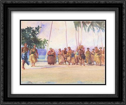 Fagaloa Bay, Samoa ' The Taupo, Faase, Marshalling the Woman Who Bring Presents of Food 24x20 Black Ornate Wood Framed Art Print Poster with Double Matting by LaFarge, John