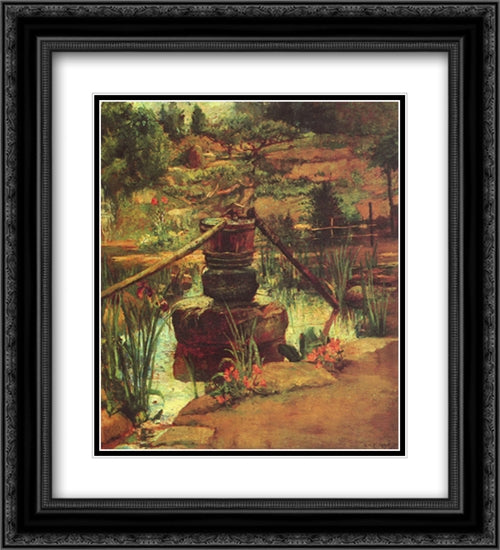 The Fountain in Our Garden at Nikko 20x22 Black Ornate Wood Framed Art Print Poster with Double Matting by LaFarge, John