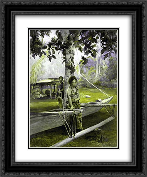 Portrait of Faase, the Taupo, or Official Virgin, of Fagaloa Bay, and Her Duenna, Samoa 20x24 Black Ornate Wood Framed Art Print Poster with Double Matting by LaFarge, John