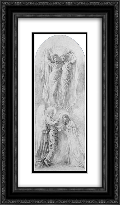 Angel Sealing the Servants of God (Study for the Anna,Margaret Sherman and Gertrude Van Dalfsen Memorial Window, Trinity Church, Buffalo, N.Y.) 14x24 Black Ornate Wood Framed Art Print Poster with Double Matting by LaFarge, John