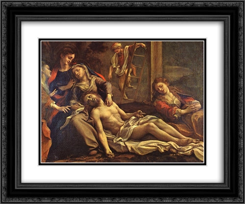 Deposition from the Cross 24x20 Black Ornate Wood Framed Art Print Poster with Double Matting by Correggio