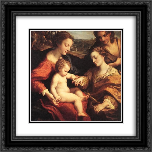 The Mystic Marriage of St. Catherine 20x20 Black Ornate Wood Framed Art Print Poster with Double Matting by Correggio