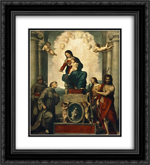 Madonna with St. Francis 20x22 Black Ornate Wood Framed Art Print Poster with Double Matting by Correggio