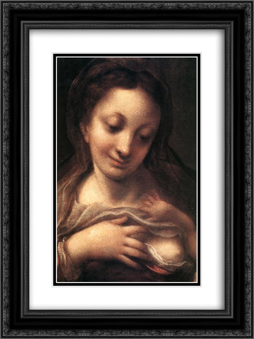 Virgin and Child with an Angel (Madonna del Latte) 18x24 Black Ornate Wood Framed Art Print Poster with Double Matting by Correggio