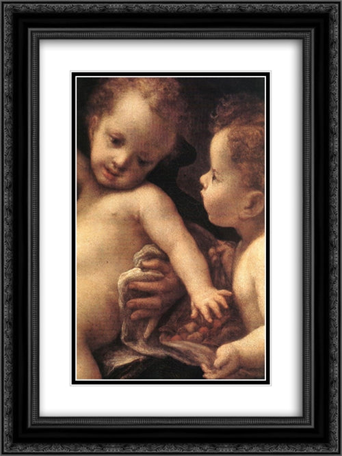 Virgin and Child with an Angel (detail) 18x24 Black Ornate Wood Framed Art Print Poster with Double Matting by Correggio