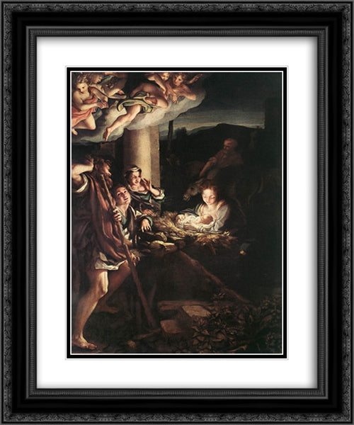 Nativity (Holy Night) 20x24 Black Ornate Wood Framed Art Print Poster with Double Matting by Correggio