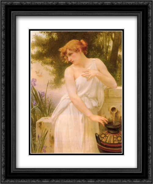 Beauty At The Well 20x24 Black Ornate Wood Framed Art Print Poster with Double Matting by Seignac, Guillaume