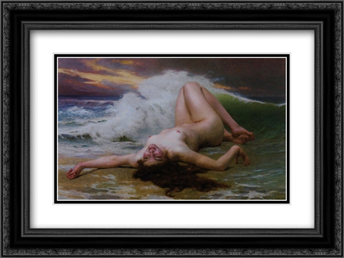 The Wave 24x18 Black Ornate Wood Framed Art Print Poster with Double Matting by Seignac, Guillaume