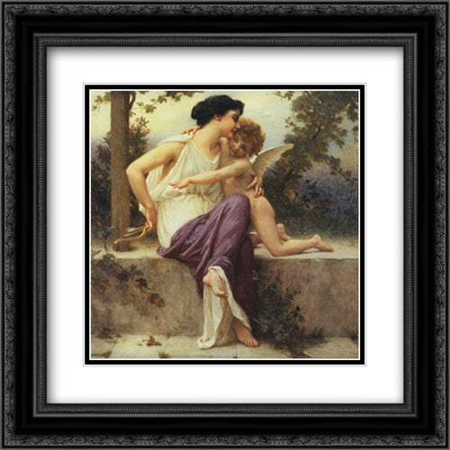 Cupid Disarmed 20x20 Black Ornate Wood Framed Art Print Poster with Double Matting by Seignac, Guillaume