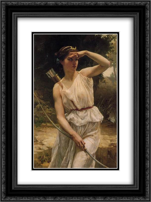 Diana Hunting 18x24 Black Ornate Wood Framed Art Print Poster with Double Matting by Seignac, Guillaume