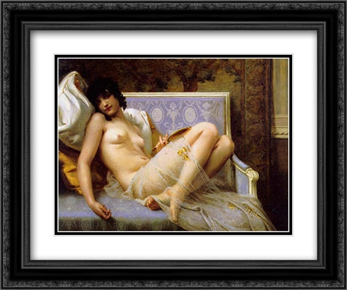 Young woman naked on a settee 24x20 Black Ornate Wood Framed Art Print Poster with Double Matting by Seignac, Guillaume