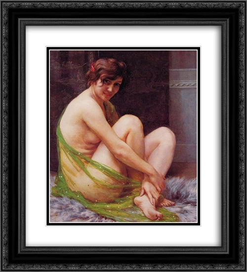 La Paresseuse 20x22 Black Ornate Wood Framed Art Print Poster with Double Matting by Seignac, Guillaume