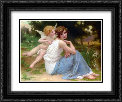 Cupid and Psyche 24x20 Black Ornate Wood Framed Art Print Poster with Double Matting by Seignac, Guillaume