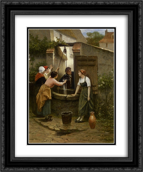 By The Well 20x24 Black Ornate Wood Framed Art Print Poster with Double Matting by Seignac, Guillaume