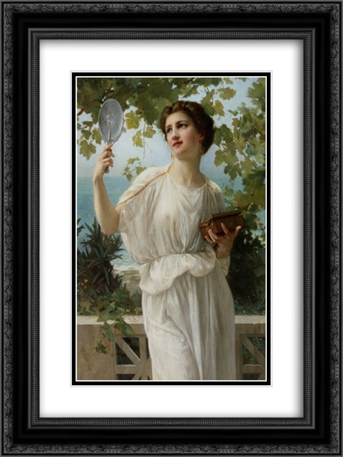 Admiring Beauty 18x24 Black Ornate Wood Framed Art Print Poster with Double Matting by Seignac, Guillaume