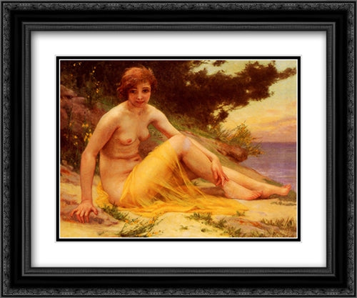 Nude on the Beach 24x20 Black Ornate Wood Framed Art Print Poster with Double Matting by Seignac, Guillaume