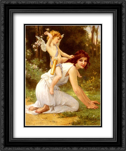 Cupid's Folly 20x24 Black Ornate Wood Framed Art Print Poster with Double Matting by Seignac, Guillaume