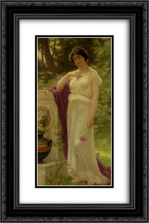 Young Woman with a Rose 16x24 Black Ornate Wood Framed Art Print Poster with Double Matting by Seignac, Guillaume