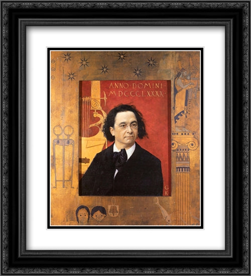 Portrait of the Pianist and Piano Teacher Joseph Pembauer 20x22 Black Ornate Wood Framed Art Print Poster with Double Matting by Klimt, Gustav