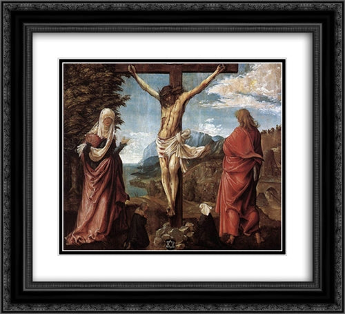 Christ On The Cross Between Mary And St. John 22x20 Black Ornate Wood Framed Art Print Poster with Double Matting by van Alsloot, Denys