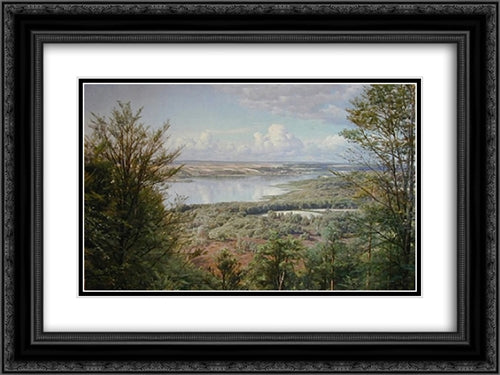 Himmelbjergit, View over Jul Lake (From H.C. Andersen's creek) 24x18 Black Ornate Wood Framed Art Print Poster with Double Matting by Monsted, Peder Mork