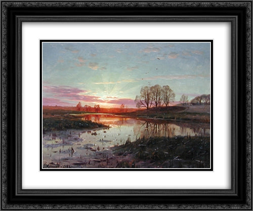 Evening at Naesbyholm 24x20 Black Ornate Wood Framed Art Print Poster with Double Matting by Monsted, Peder Mork