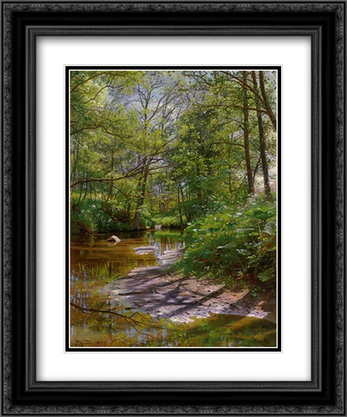 A River Landscape 20x24 Black Ornate Wood Framed Art Print Poster with Double Matting by Monsted, Peder Mork