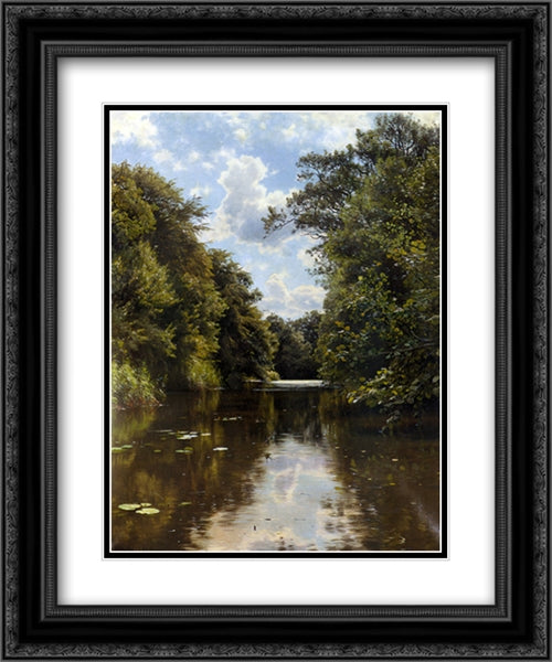 A Summer's Day 20x24 Black Ornate Wood Framed Art Print Poster with Double Matting by Monsted, Peder Mork