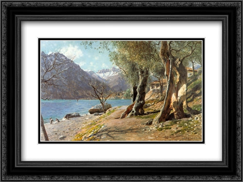 Torbole 24x18 Black Ornate Wood Framed Art Print Poster with Double Matting by Monsted, Peder Mork