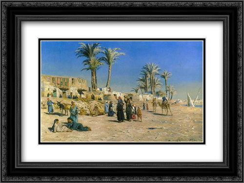 On the Outskirts of Cairo 24x18 Black Ornate Wood Framed Art Print Poster with Double Matting by Monsted, Peder Mork