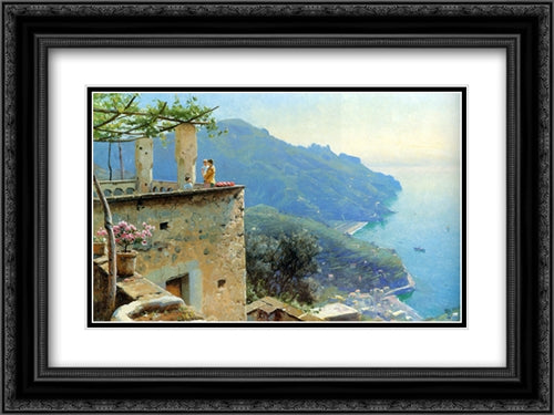 The Ravello Coastline 24x18 Black Ornate Wood Framed Art Print Poster with Double Matting by Monsted, Peder Mork