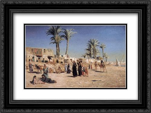 In the outskirts of Cairo 24x18 Black Ornate Wood Framed Art Print Poster with Double Matting by Monsted, Peder Mork