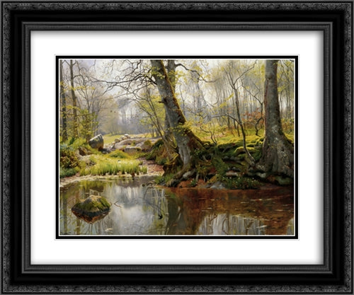 A Tranquil Pond 24x20 Black Ornate Wood Framed Art Print Poster with Double Matting by Monsted, Peder Mork