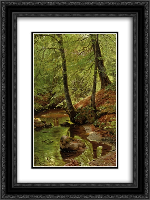 A Forest Stream 18x24 Black Ornate Wood Framed Art Print Poster with Double Matting by Monsted, Peder Mork